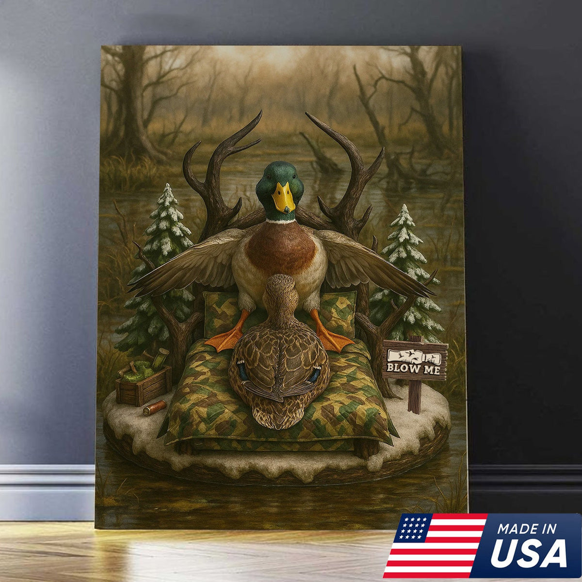 Funny Duck Hunting Canvas, Mallard Lover Wall Art, Humorous Waterfowl Decor for Hunters