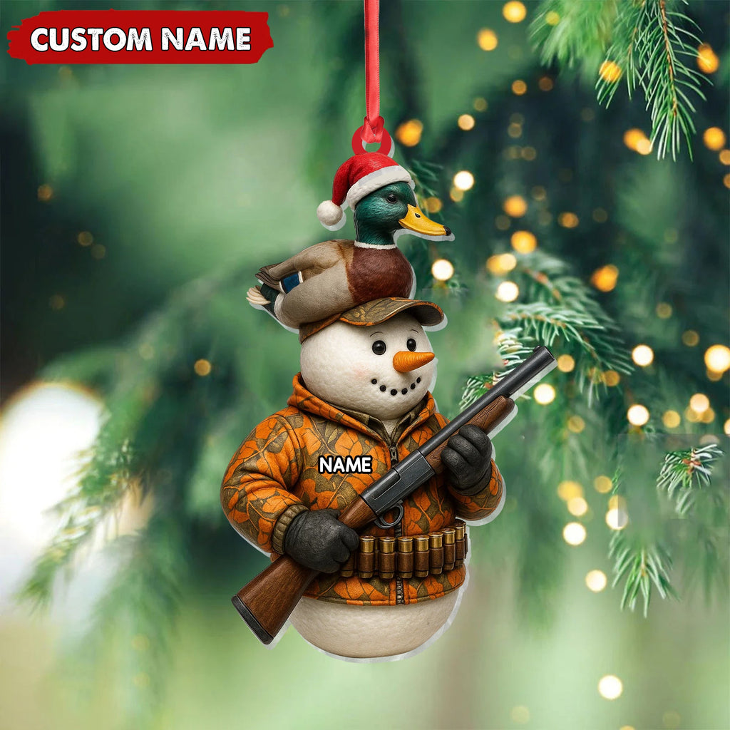 Personalized Duck Hunter Snowman Ornament, Custom Name Christmas Decoration for Hunters