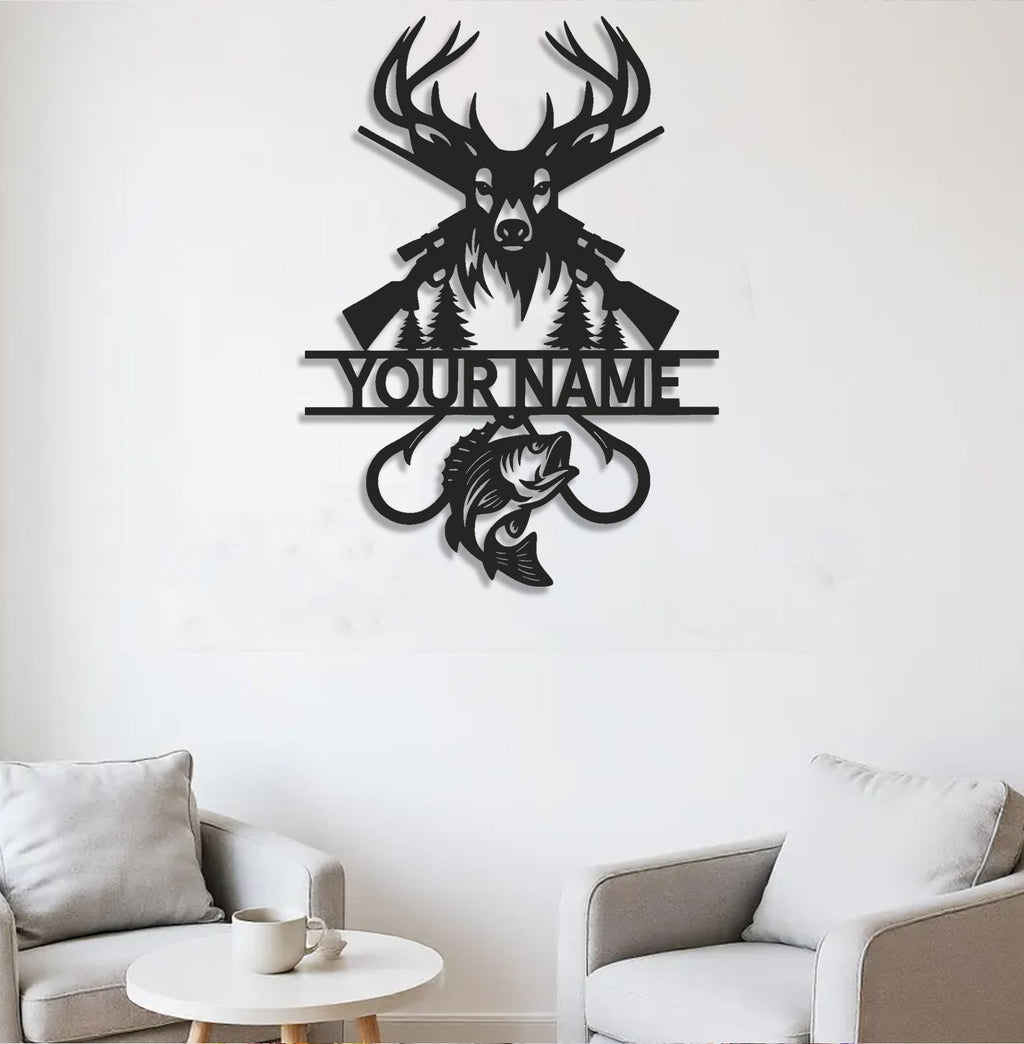 Personalized Deer Hunting and Fishing Metal Sign WITH LED/WITHOUT LED – Rustic Cabin Wall Decor