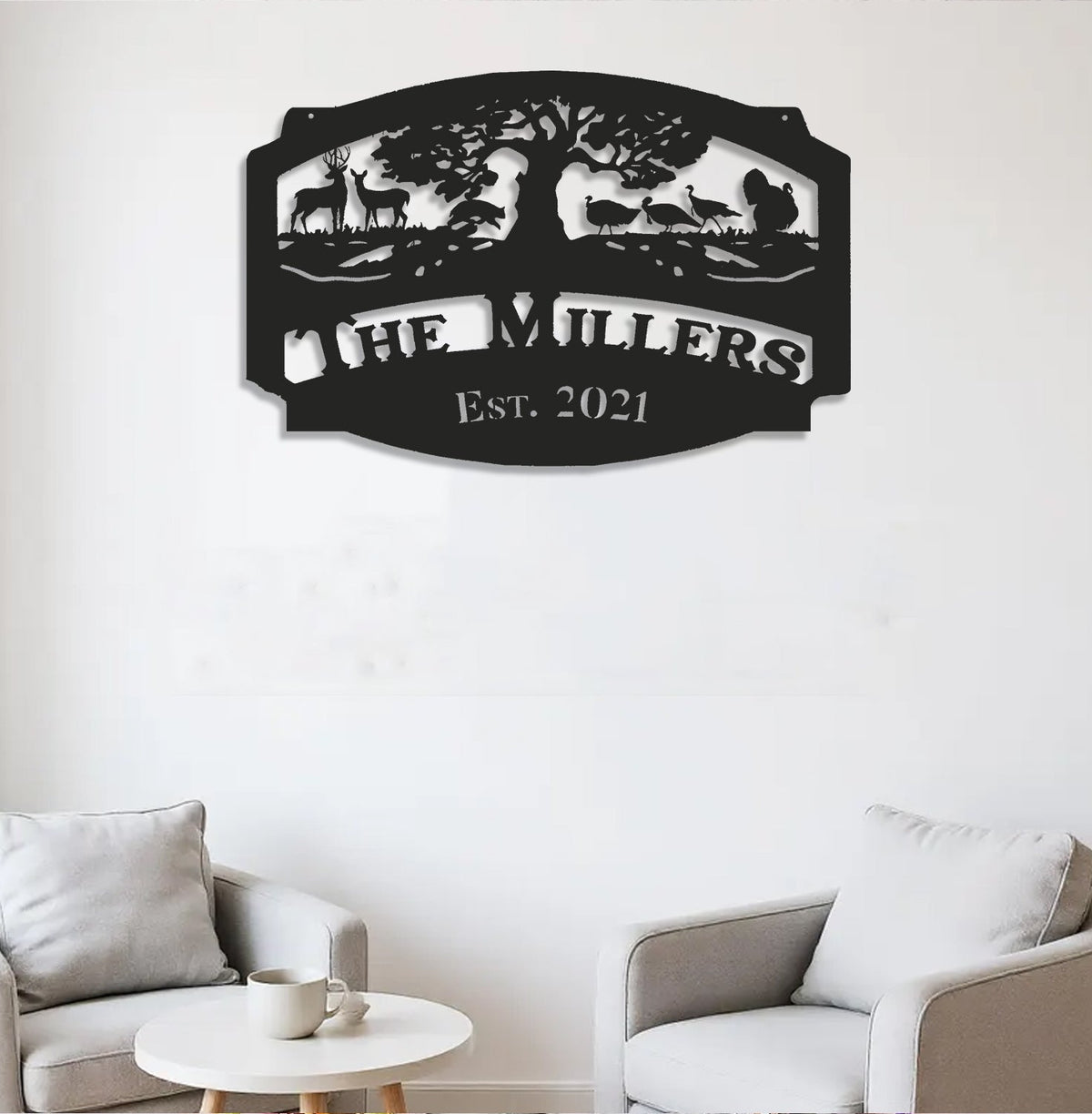 Personalized Hunting Metal Sign WITH LED/WITHOUT LED Light Deer Turkey Scene Custom Name Metal Wall Art