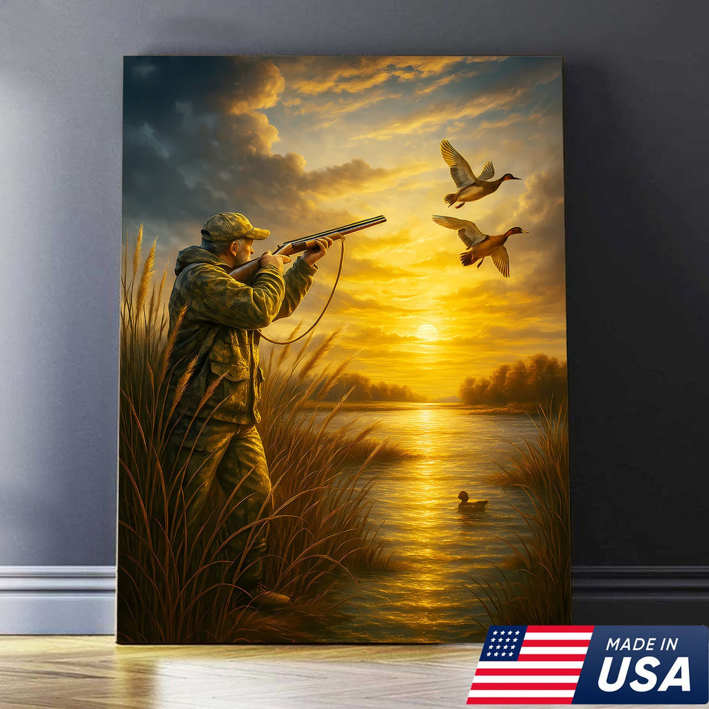 Duck Hunting Wall Art – Sunset Waterfowl Canvas for Hunters, Man Cave & Cabin Decor