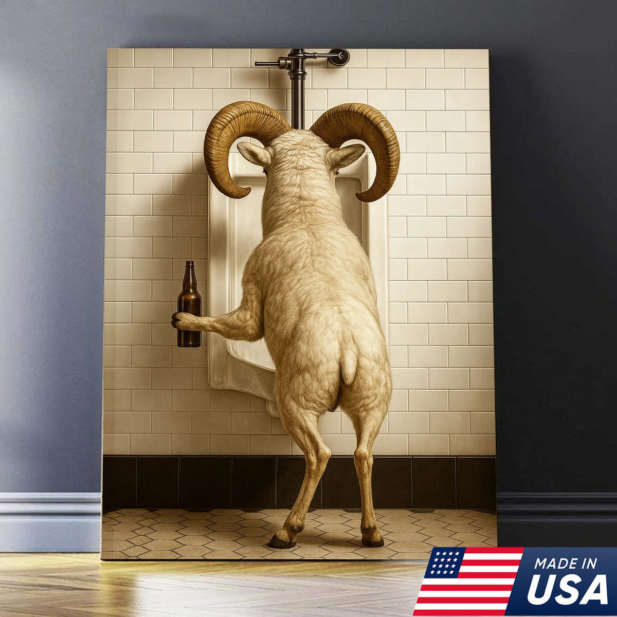 Whimsical Dall Sheep Canvas Wall Art - Funny Rustic Bathroom Decor for Cabin, Farmhouse, and Lodge