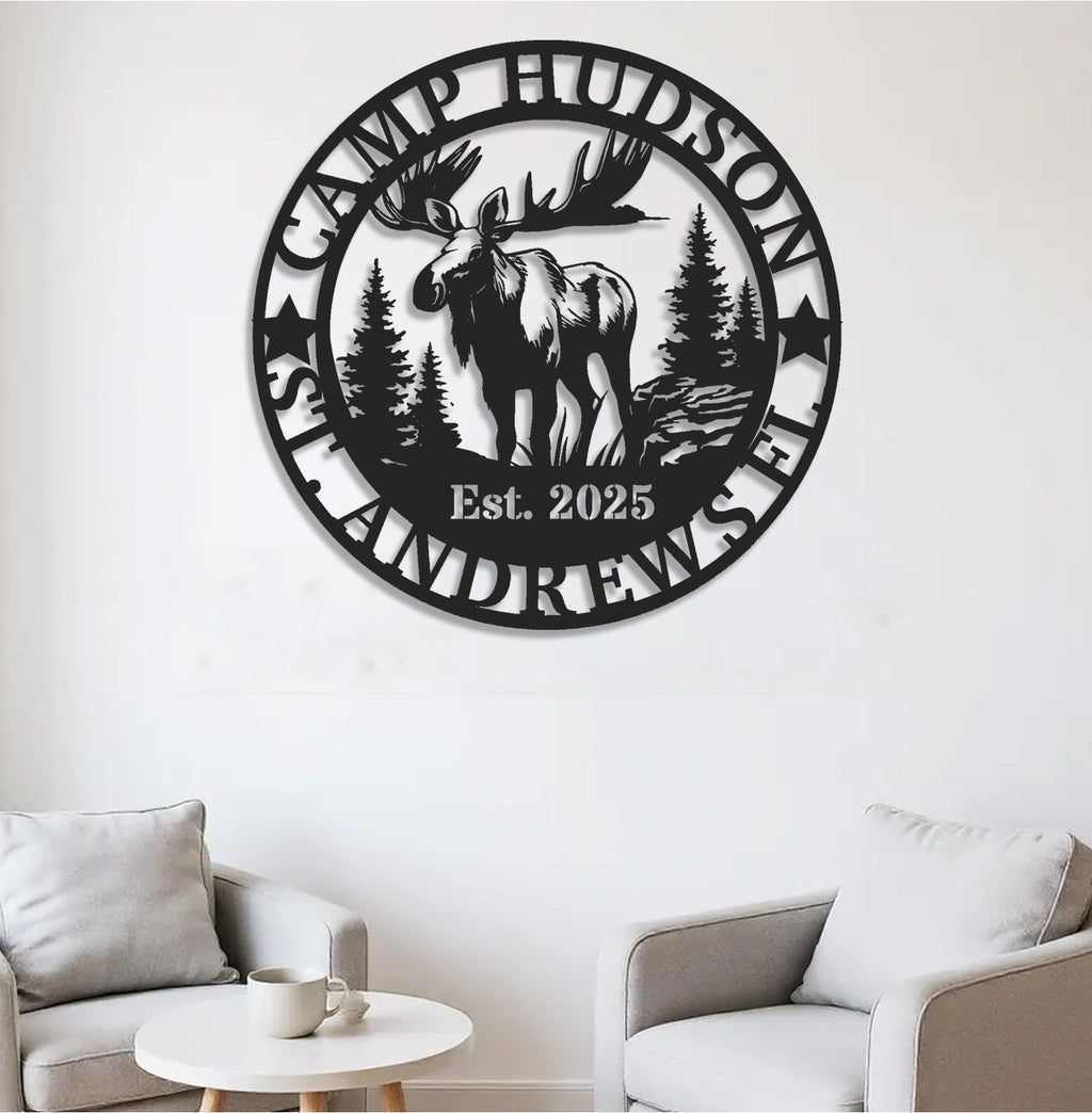Personalized Moose Metal Sign WITH LED/WITHOUT LED - Rustic Cabin Name Sign