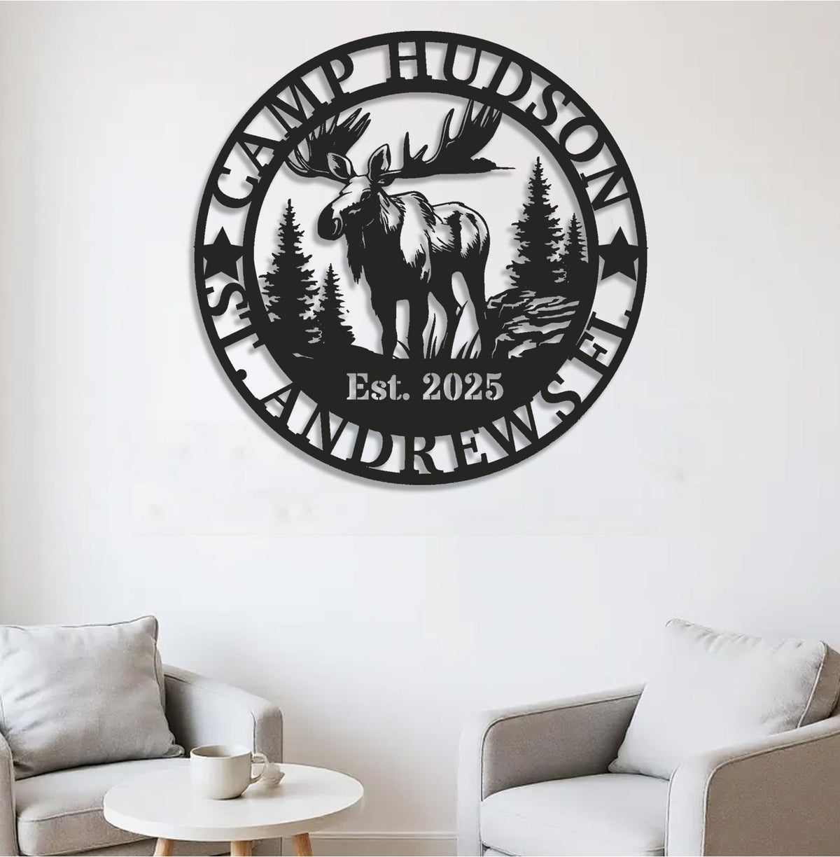 Personalized Moose Metal Sign WITH LED/WITHOUT LED - Rustic Cabin Name Sign