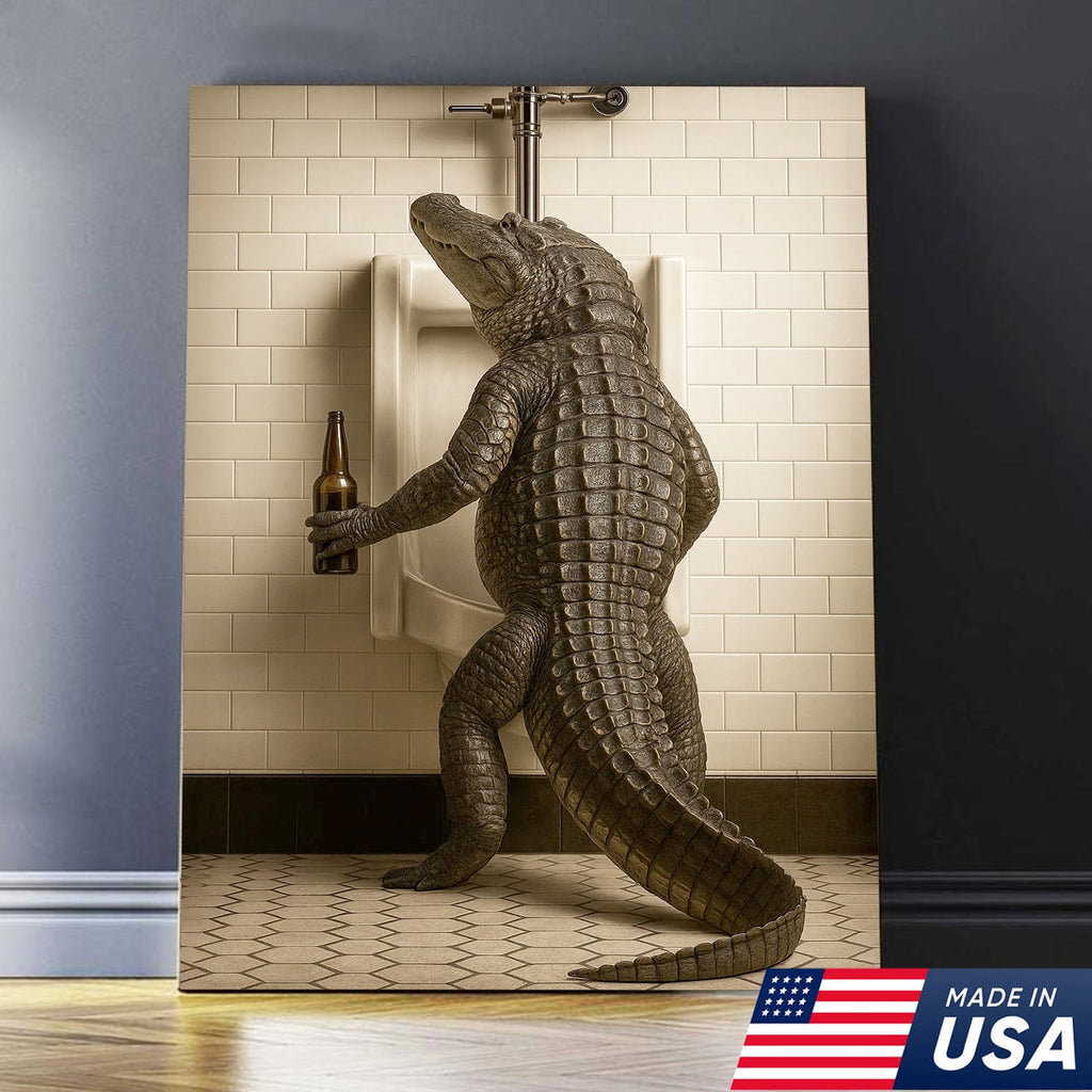 Alligator Bathroom Canvas Wall Art - Funny Rustic Lodge Decor for Cabin, Bar, and Wildlife Lovers