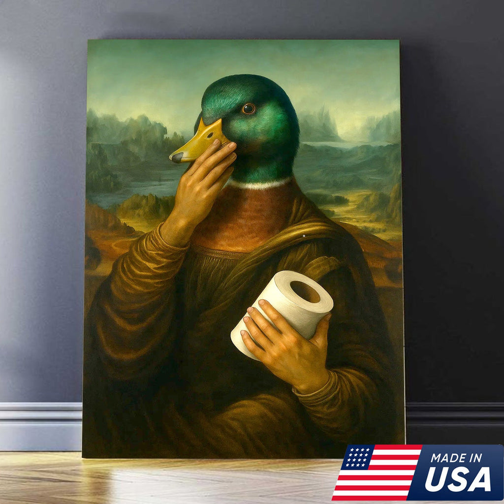 Funny Duck Canvas Wall Art, Parody Bathroom Artwork, Humorous Animal Portrait Decor