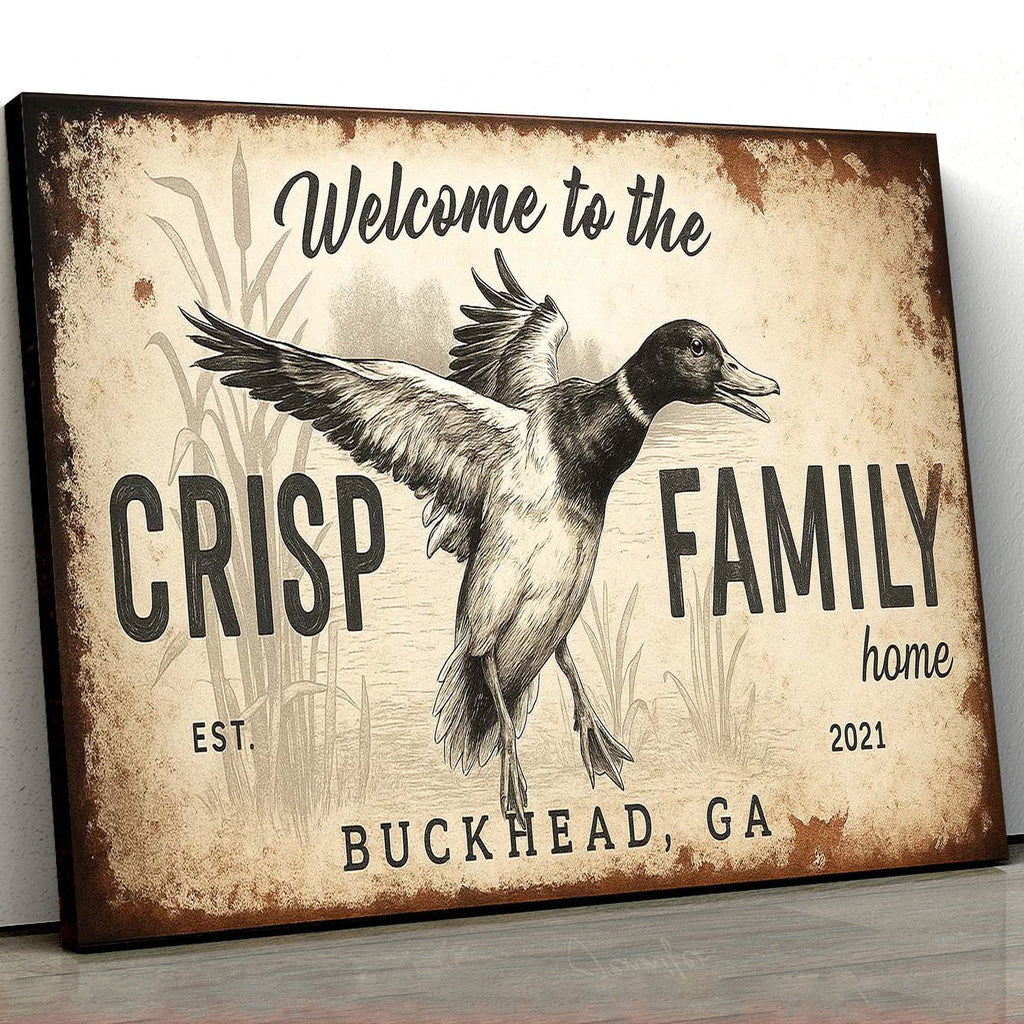 Personalized Duck Family Home Canvas Sign, Custom Last Name Welcome Wall Art