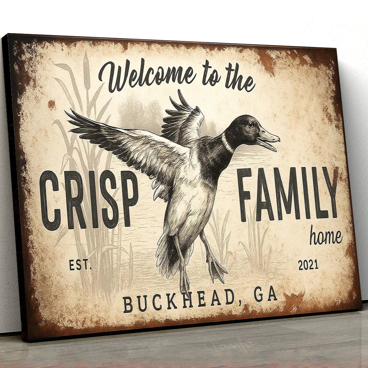 Personalized Duck Family Home Canvas Sign, Custom Last Name Welcome Wall Art