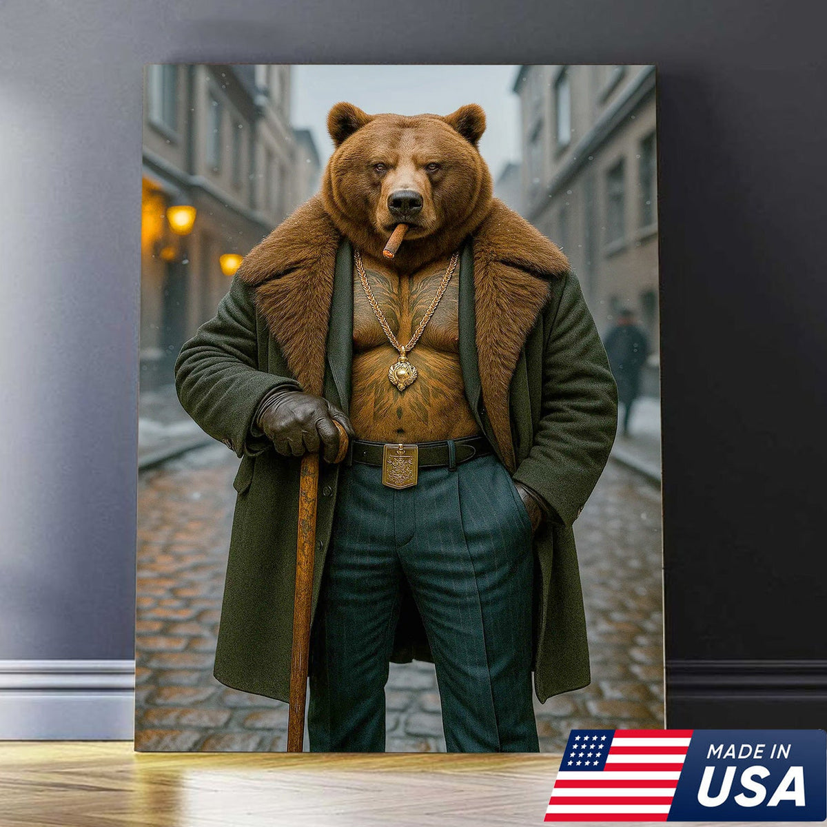 Urban Boss Bear in Fur Coat Canvas Wall Art, Dapper Animal product image 5