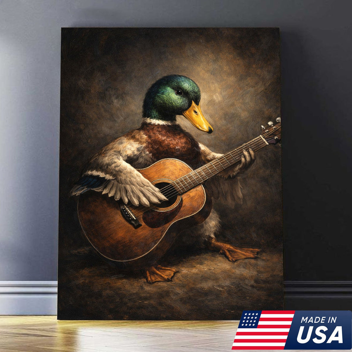 Funny Duck Playing Guitar Canvas Wall Art Music Animal Decor