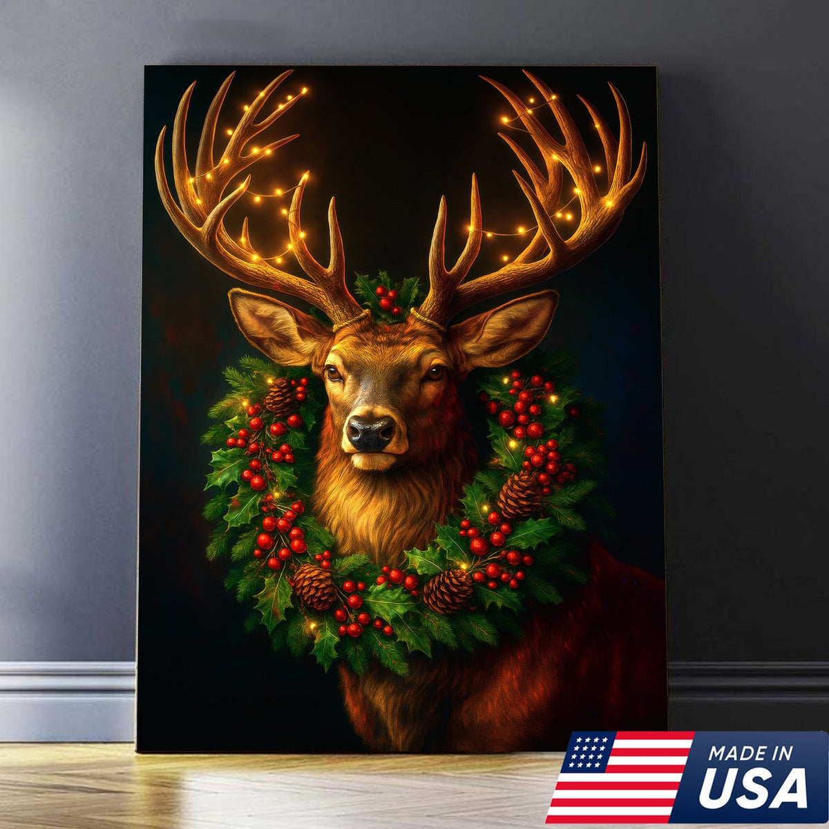 Christmas Deer Canvas Wall Art - Rustic Holiday Decor for Hunters, Cabin & Lodge Christmas Gift