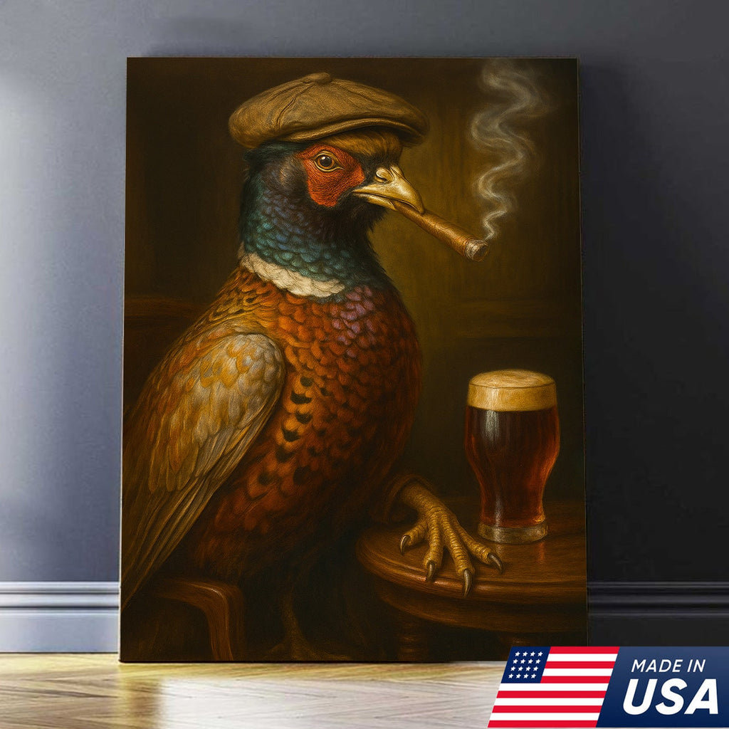 Pheasant Beer & Smoking Canvas – Funny Rustic Wall Art for Hunters, Bar & Man Cave Decor