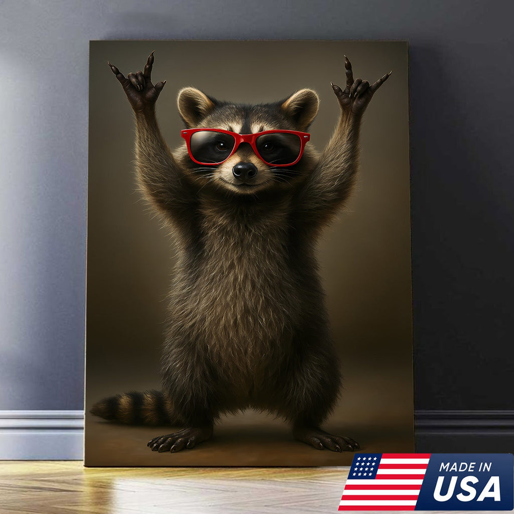 Cool Raccoon Wear Glasses Canvas Wall Art – Funny Gift for Hunters, Men & Cabin Decor