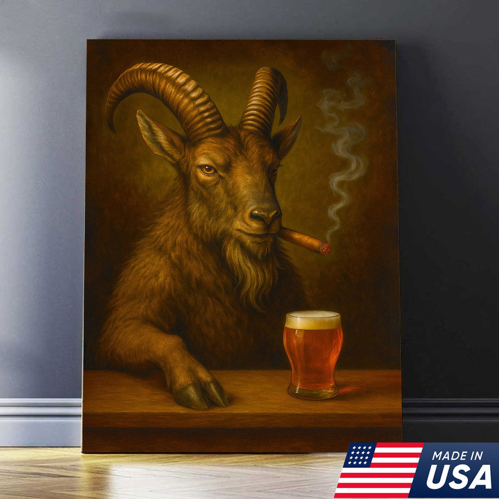 Funny Mountain Goat Smoking And Beer Canvas Wall Art - Hunting Perfect Gift for Hunters