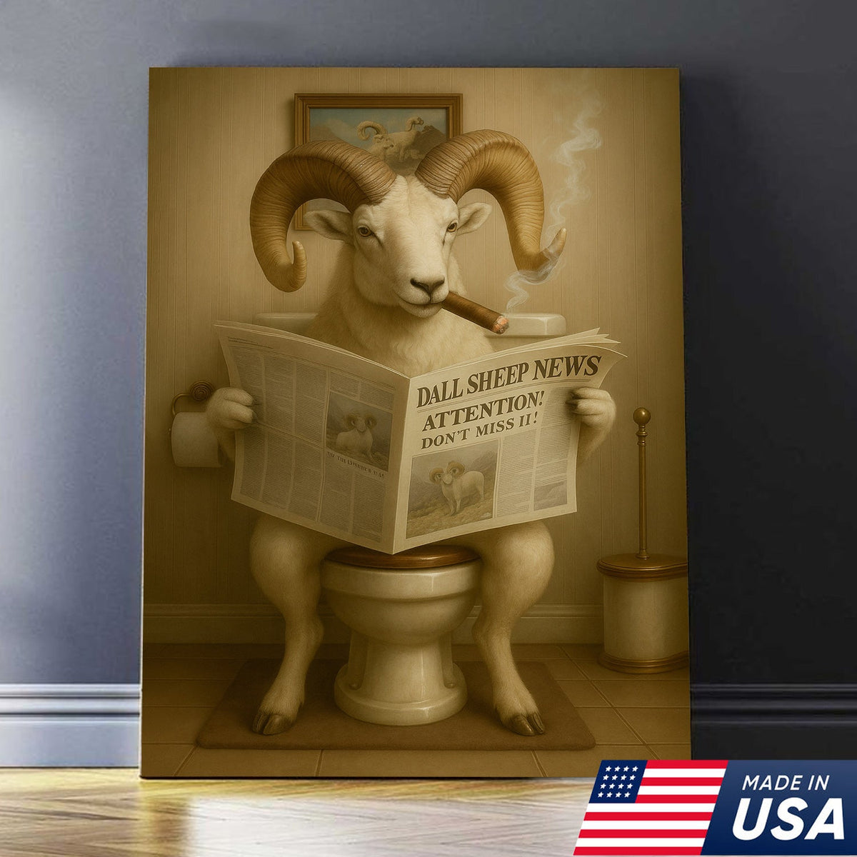 Hilarious Dall Sheep Canvas Wall Art – Rustic Bathroom Decor Perfect for Hunters and Nature Lovers