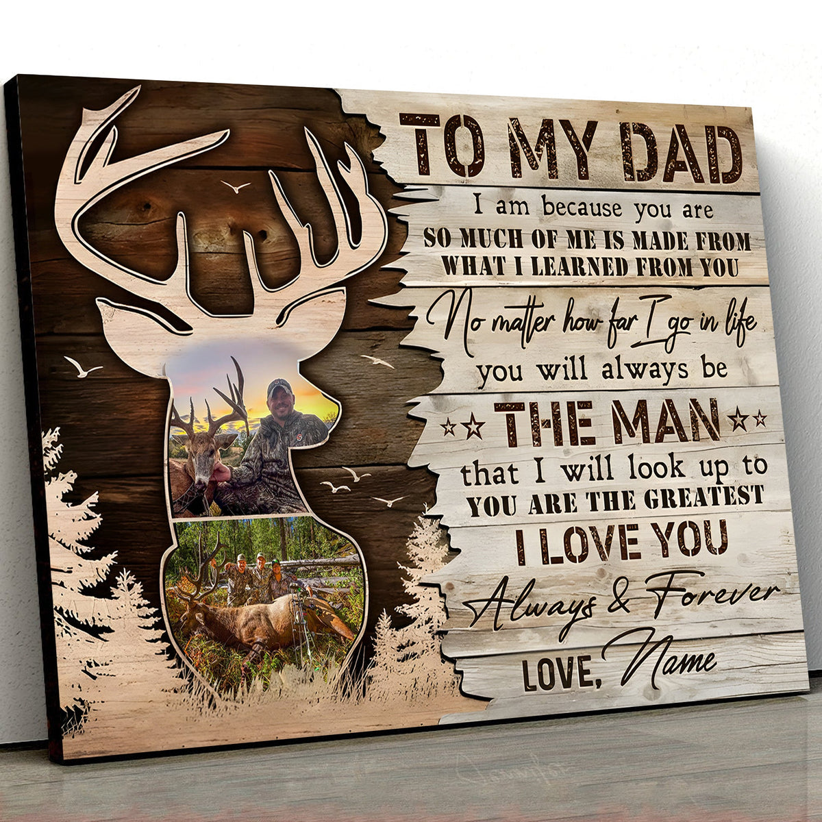 Personalized Hunting Dad Canvas – To My Dad Gift from Son Custom Deer Photo Wall Art