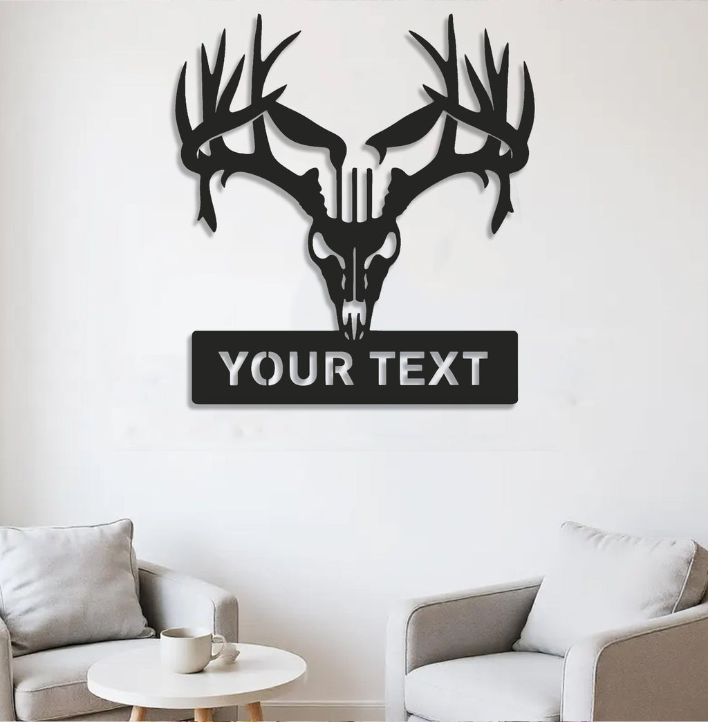 Personalized Deer Skull Metal Sign WITH LED/WITHOUT LED – Rustic Hunting Cabin Wall Decor
