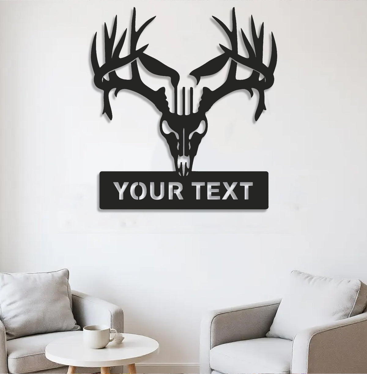 Personalized Deer Skull Metal Sign WITH LED/WITHOUT LED – Rustic Hunting Cabin Wall Decor