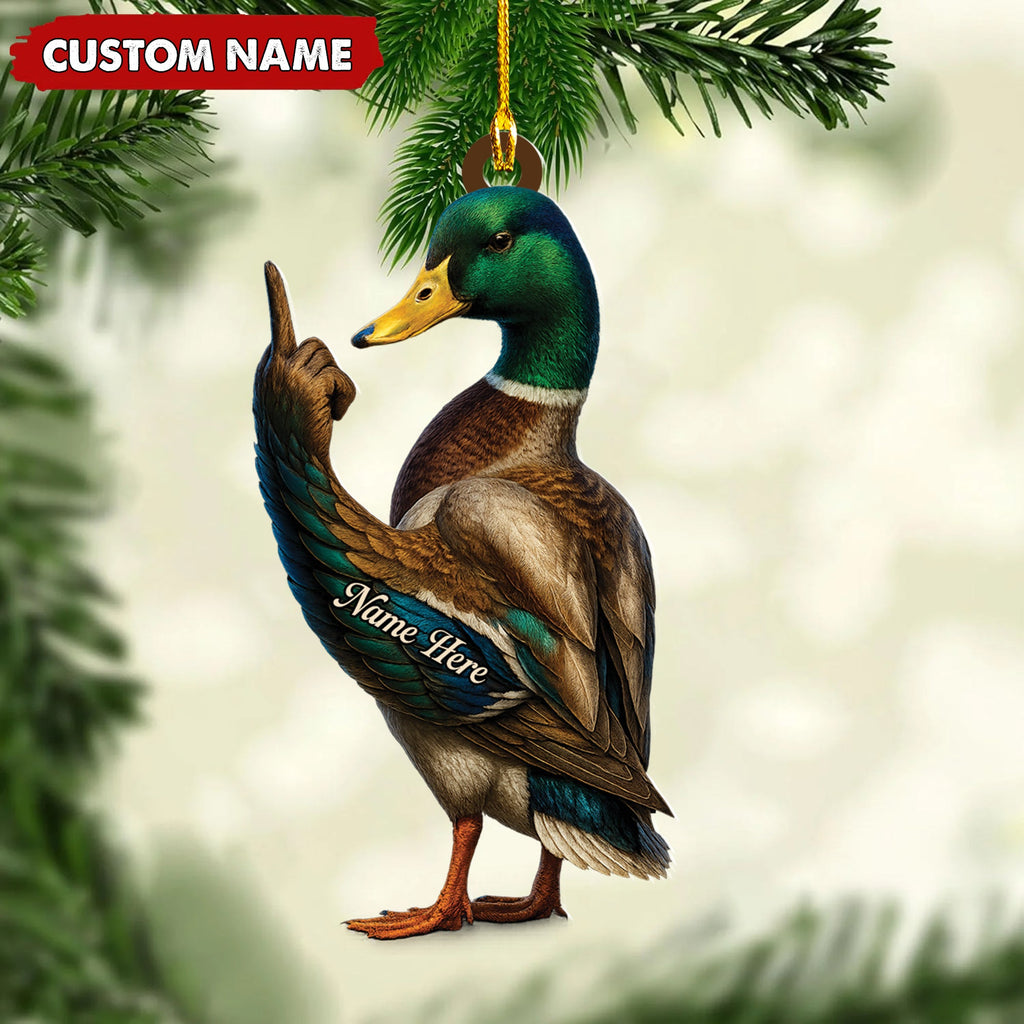 Personalized Funny Duck Fukin' Finger Hunting Acrylic Christmas Ornament – Custom Gift for Hunters