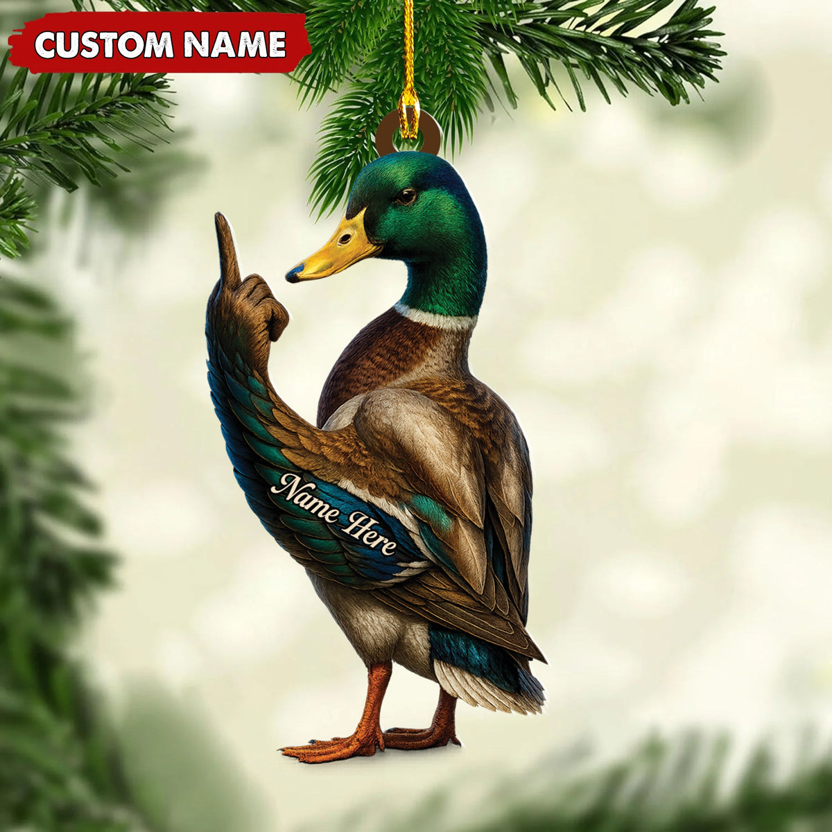 Personalized Funny Duck Fukin' Finger Hunting Acrylic Christmas Ornament – Custom Gift for Hunters
