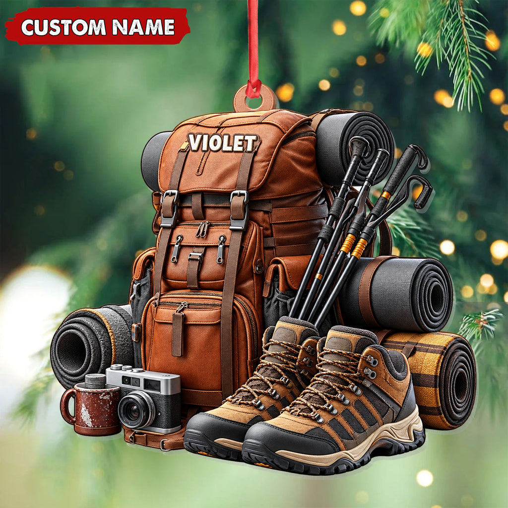 Personalized Hiking Christmas Ornament Custom Name Adventure Keepsake
