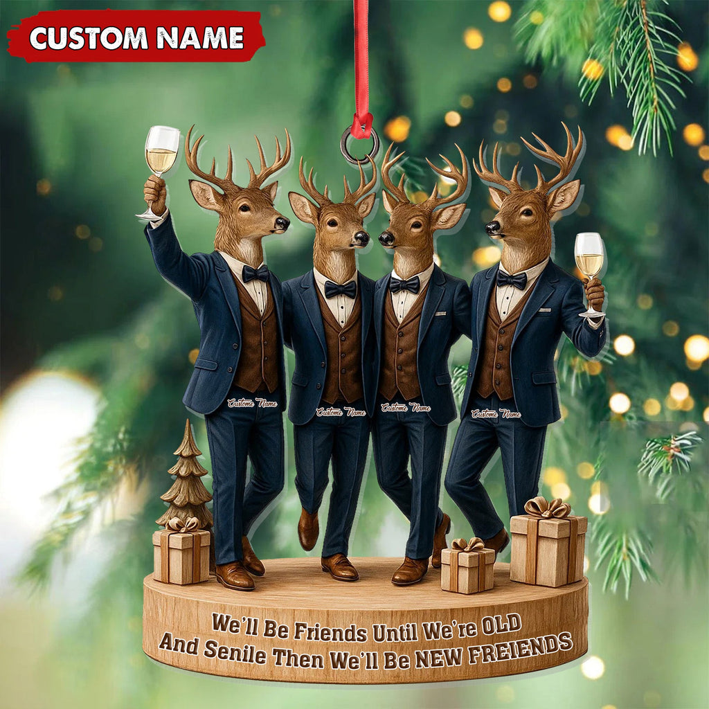 Personalized Friends Christmas Ornament, Funny Deer Best Friend Gift, Custom Name Tuxedo Buddy Keepsake