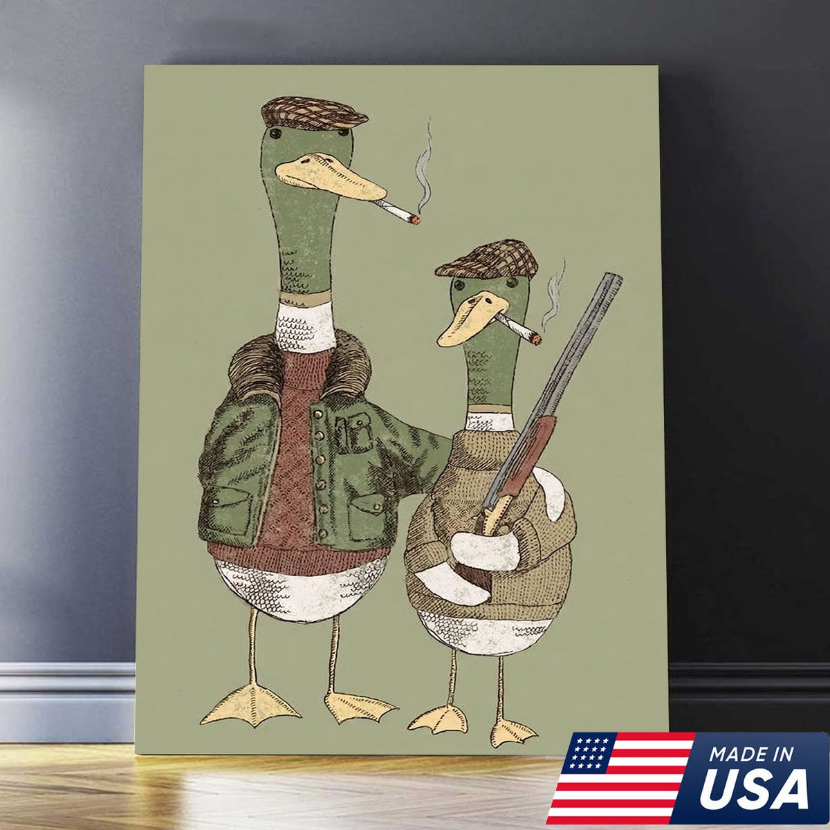 Funny Hunting Duck Wall Art, Duck Hunter Canvas, Gift for Hunter
