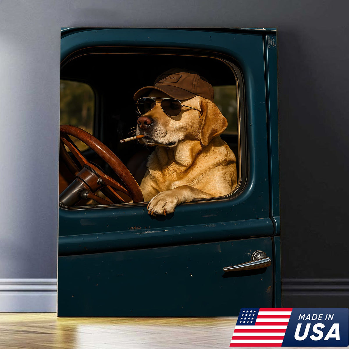 Cool Labrador Driver Canvas – Funny Country Dog Wall Art for Hunters