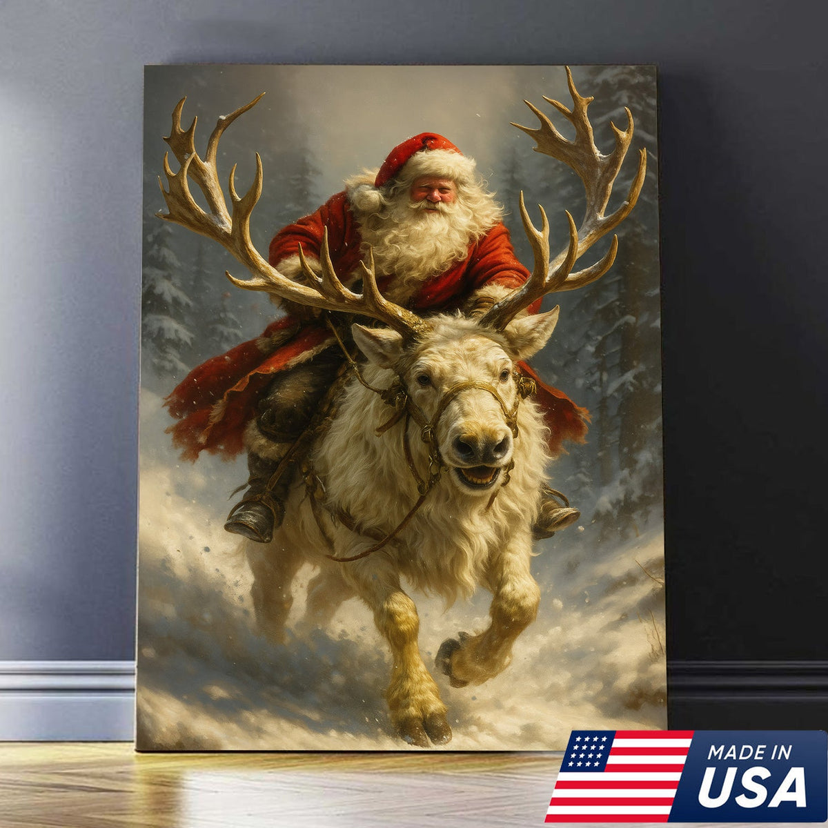 Santa On Reindeer Canvas Wall Art Canvas – Classic Christmas Wall Art