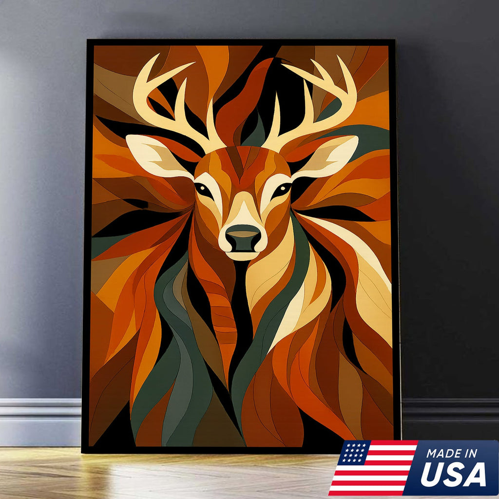 Geometric Deer Canvas Wall Art – Modern Rustic Decor for Hunters, Cabin, Lodge & Man Cave