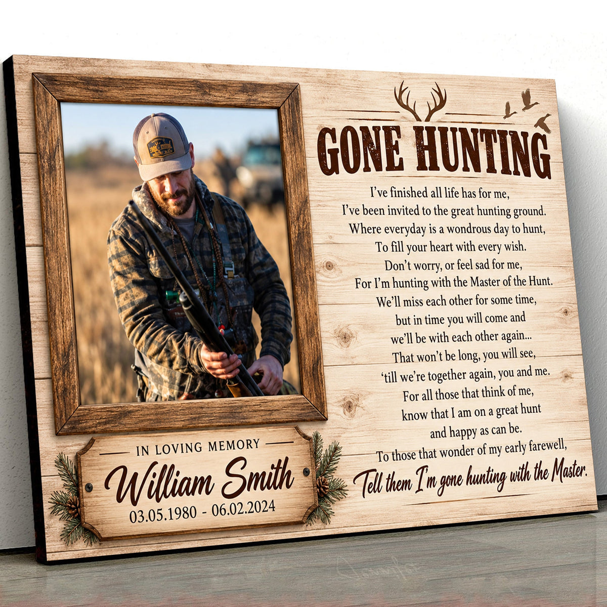Personalized Gone Hunting Memorial Canvas