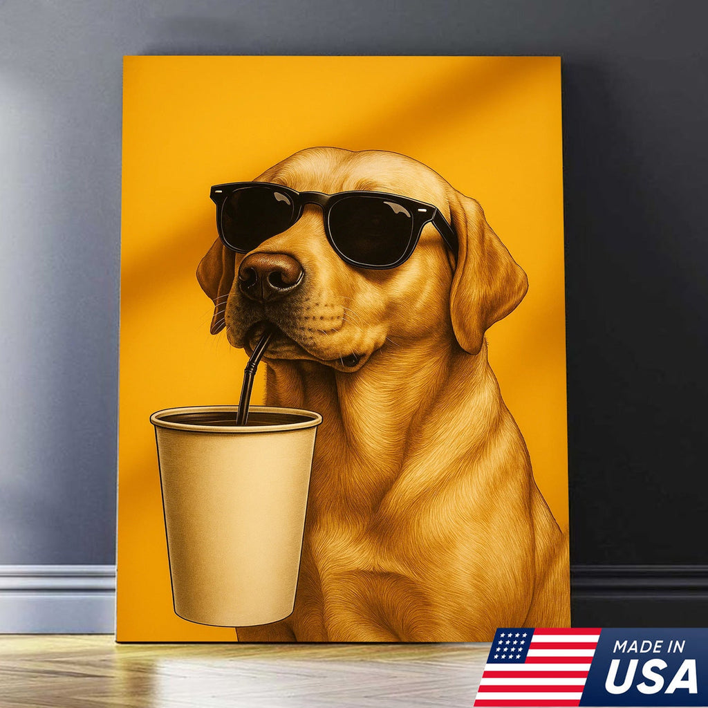 Cool Dog Canvas Wall Art – Funny Labrador with Sunglasses – Playful Rustic Home or Lodge Decor