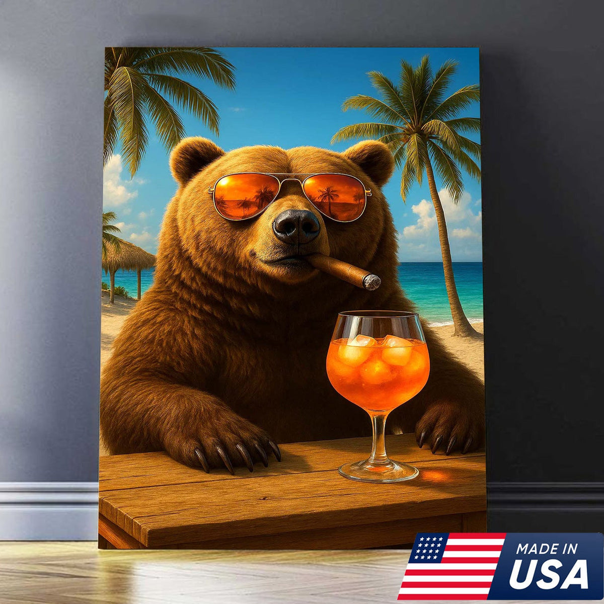 Beach Bear Wall Art Canvas, Cool Sunglasses Bear Tropical Vacation Decor