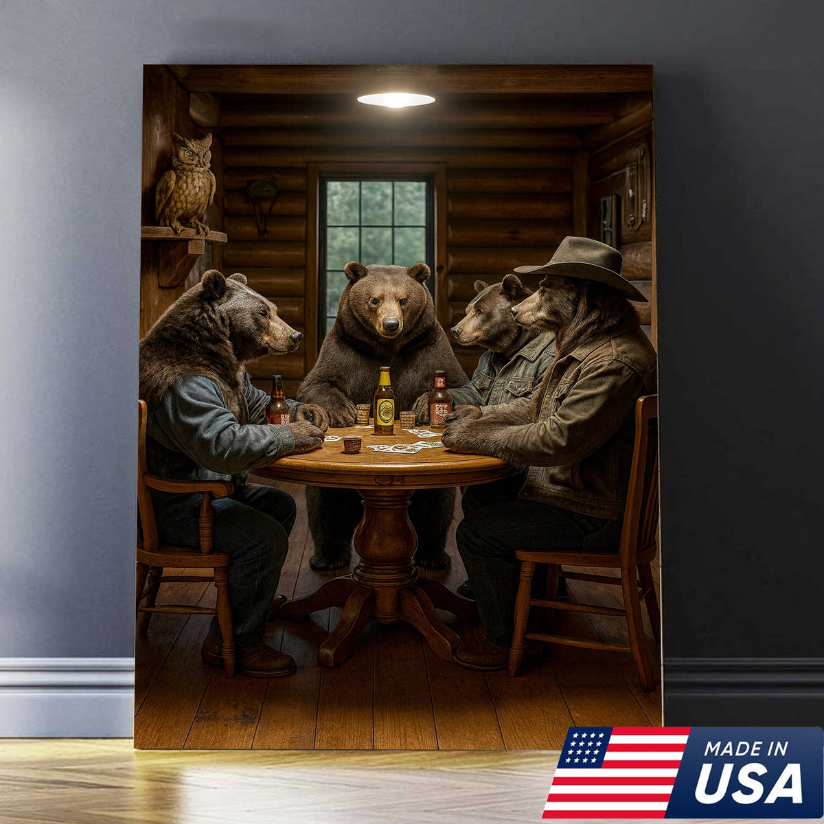 Bears Playing Poker Wall Art Canvas – Funny Cabin Decor Canvas Print for Bar & Man Cave