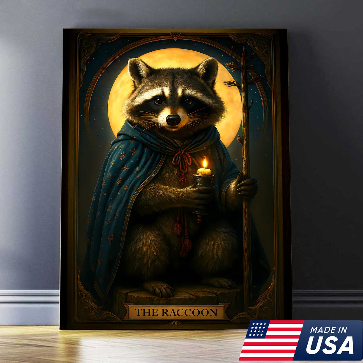The Raccoon Candle Wall Art Canvas – Unique Fantasy Animal Wall Art Gift for Wildlife & Nature Lovers