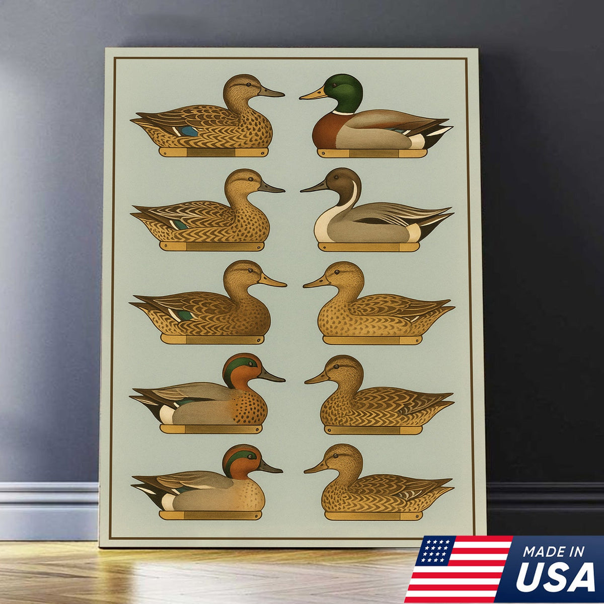 Duck Species Identification Canvas Wall Art – Rustic Hunting Lodge Decor for Hunters & Bird Lovers