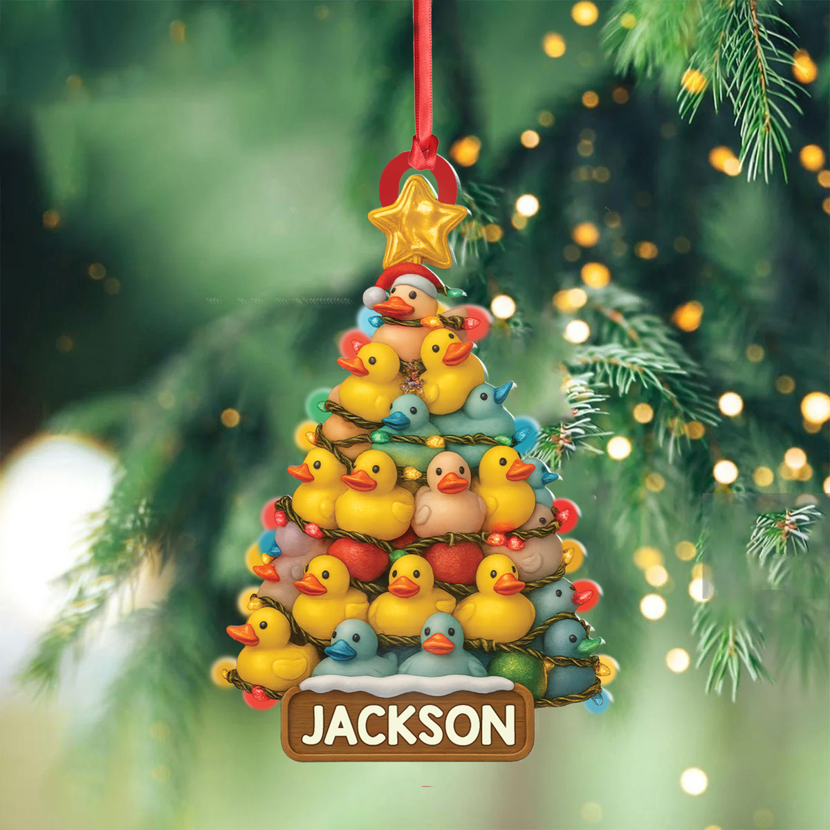 Personalized Funny Rubber Duck Acrylic Christmas Tree Ornament – Custom Name Xmas Decoration for Hunter or Family, Cute Holiday Ornament
