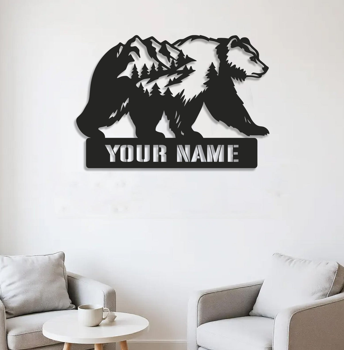 Personalized Bear Metal Sign WITH LED/WITHOUT LED, Mountain Forest Wildlife Wall Art, Rustic Cabin Decor