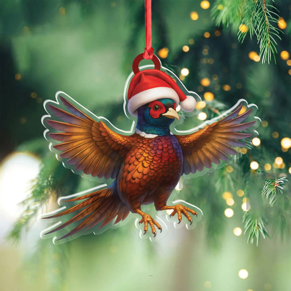 Christmas Pheasant Acrylic Christmas Ornament – Funny Hunting Bird Decor Gift for Hunters & Outdoor Lovers