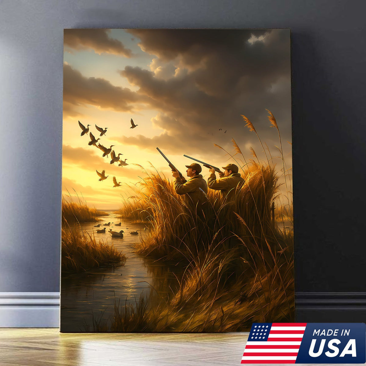 Duck Hunting Sunset Canvas – Rustic Wall Art for Hunters, Cabins & Outdoor Enthusiasts