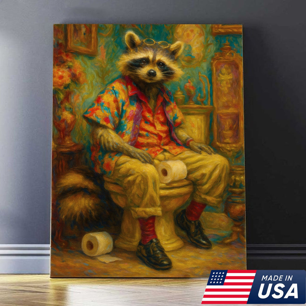 Funny Raccoon on Toilet Canvas Wall Art – Hawaiian Shirt product image 3