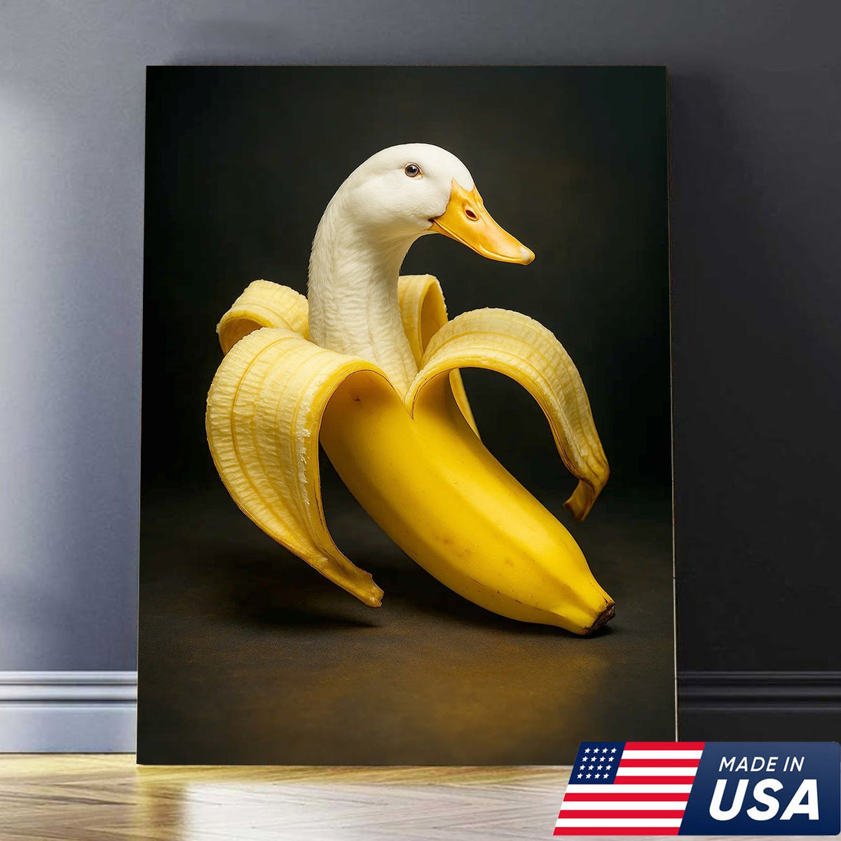 Banana Duck Canvas Wall Art, Surreal Fruit Animal Print, Funny Kitchen & Bathroom Decor