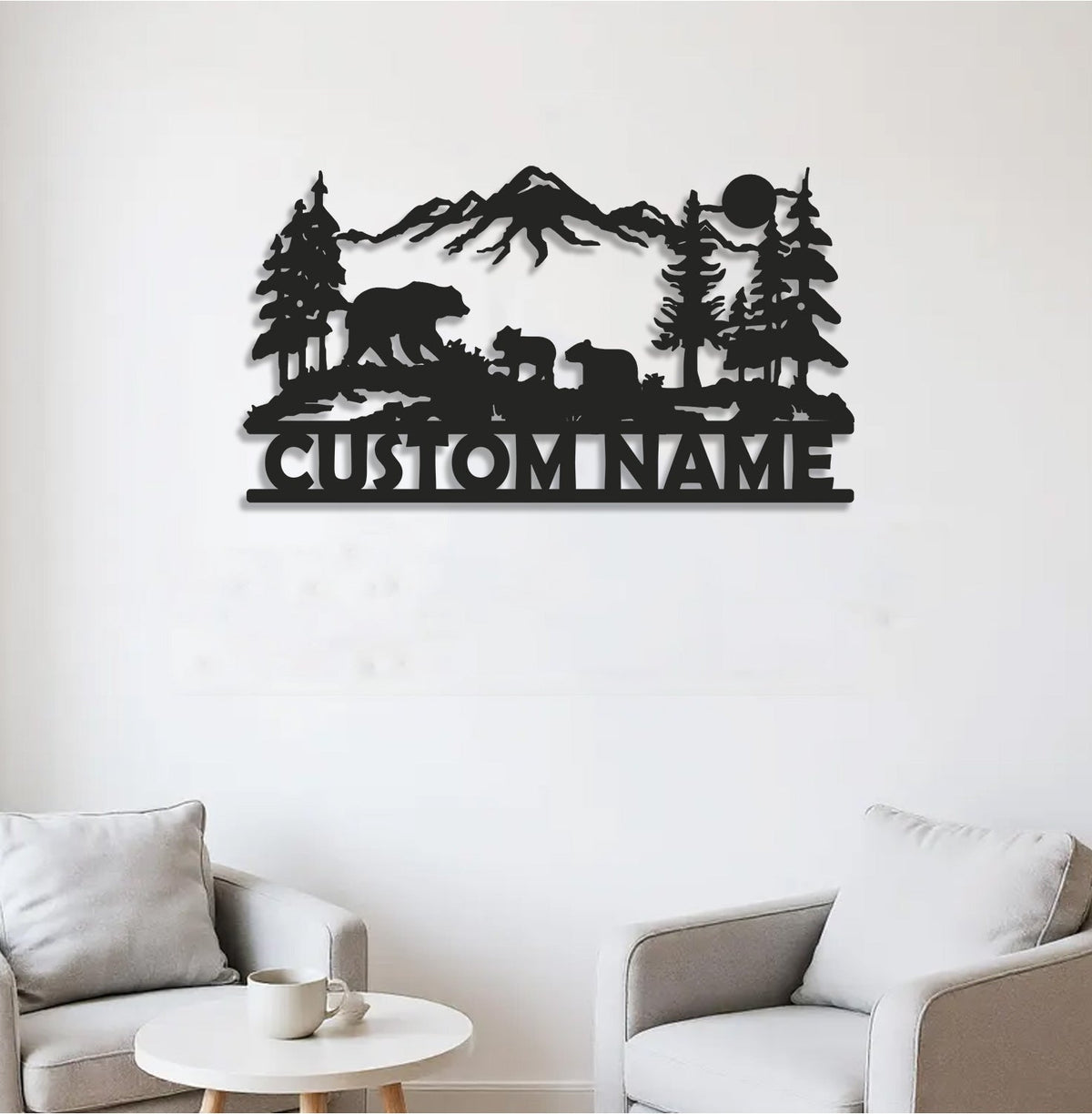 Personalized Bear Family Metal Sign WITH LED/WITHOUT LED - Mountain Cabin Name Sign