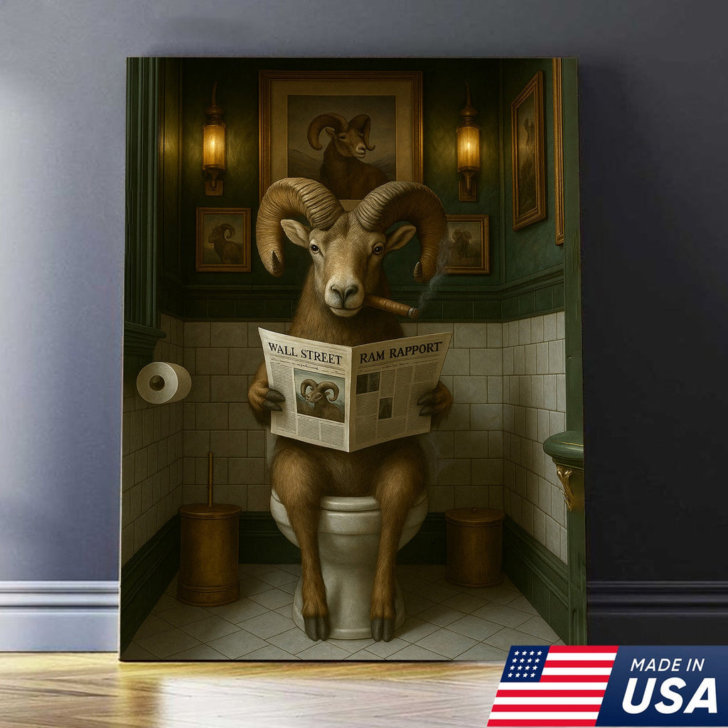 Mountain Goat Toilet Humor Canvas – Funny Hunting Bathroom Wall Art for Hunters