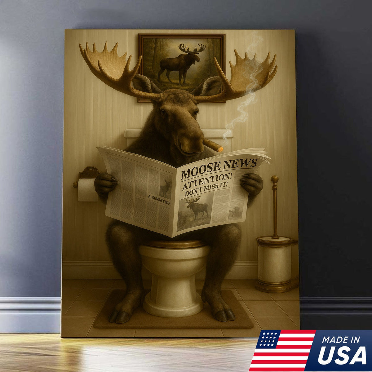 Moose Toilet Humor Canvas – Hilarious Bathroom Wall Art for Rustic Cabin, Hunters