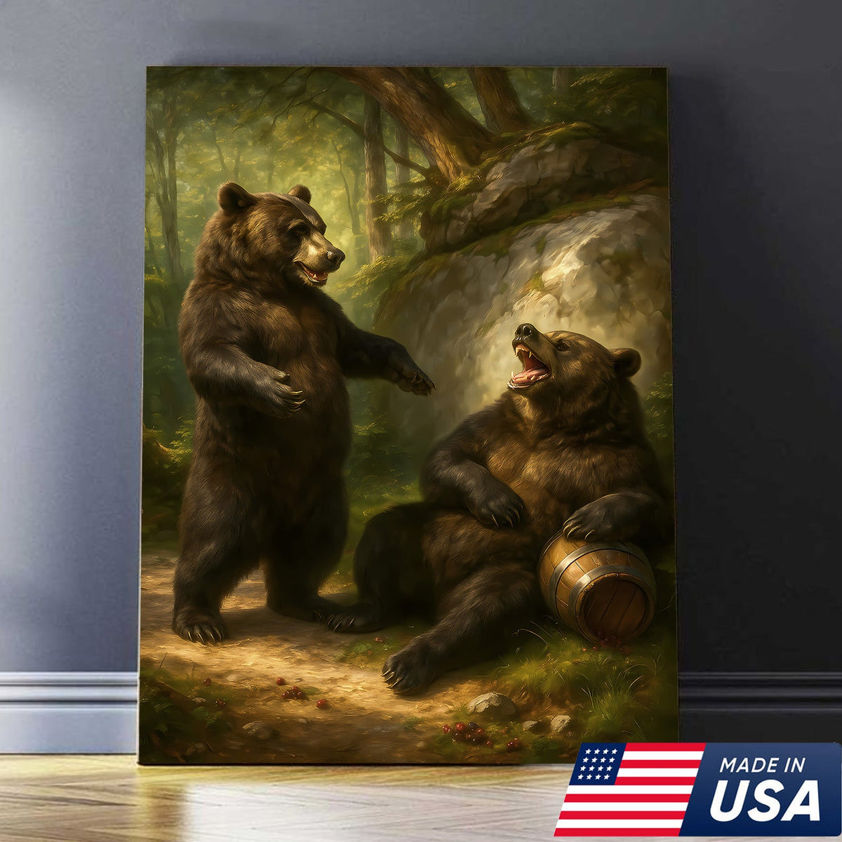 Funny Drunk Bears Canvas – Rustic Cabin Wall Art Gift for Hunters, Beer Lovers & Man Caves