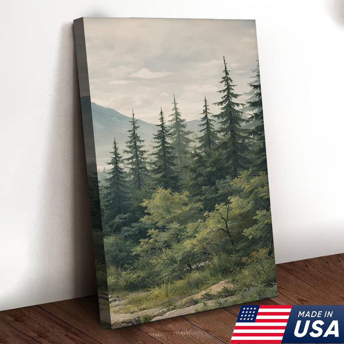 Bear Family Forest Triptych Canvas Wall Art Set, Peaceful Wildlife Landscape with Cubs