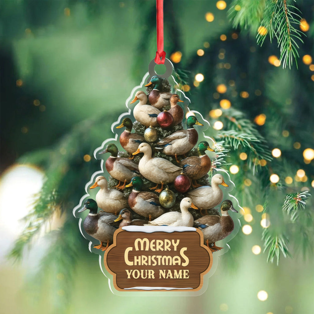 Funny Duck Christmas Tree Acrylic Ornament – Personalized Hunting Gift, Mallard Duck Lover Decoration, Rustic Country Holiday Decor