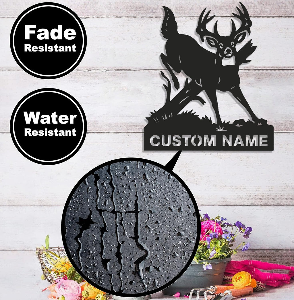 Personalized Deer Hunting Buck Metal Sign WITH LED/WITHOUT LED – Rustic Cabin Wall Decor