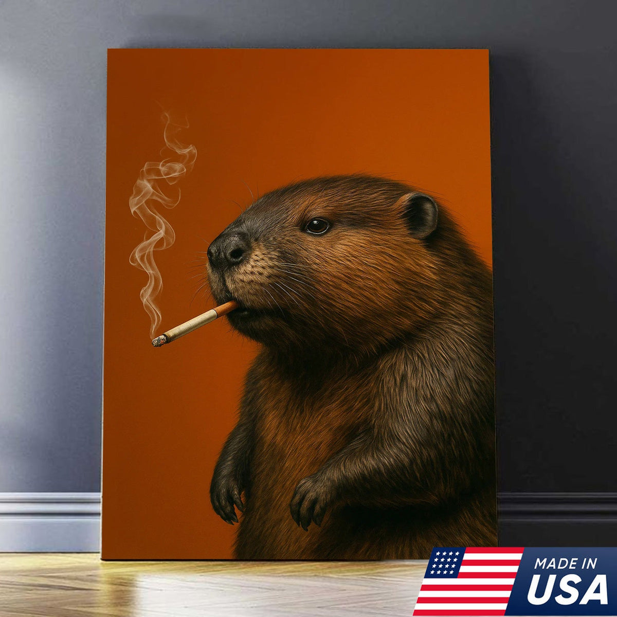 Beaver Canvas Wall Art – Rustic Wildlife Decor – Hunting Cabin Artwork – Woodland Nature Print